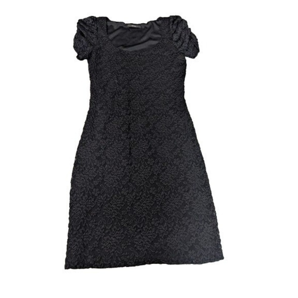 Vintage Soprano Black Floral Lace Mini Dress S Puffed Sleeve Coquette Y2K Grunge - Picture 2 of 11